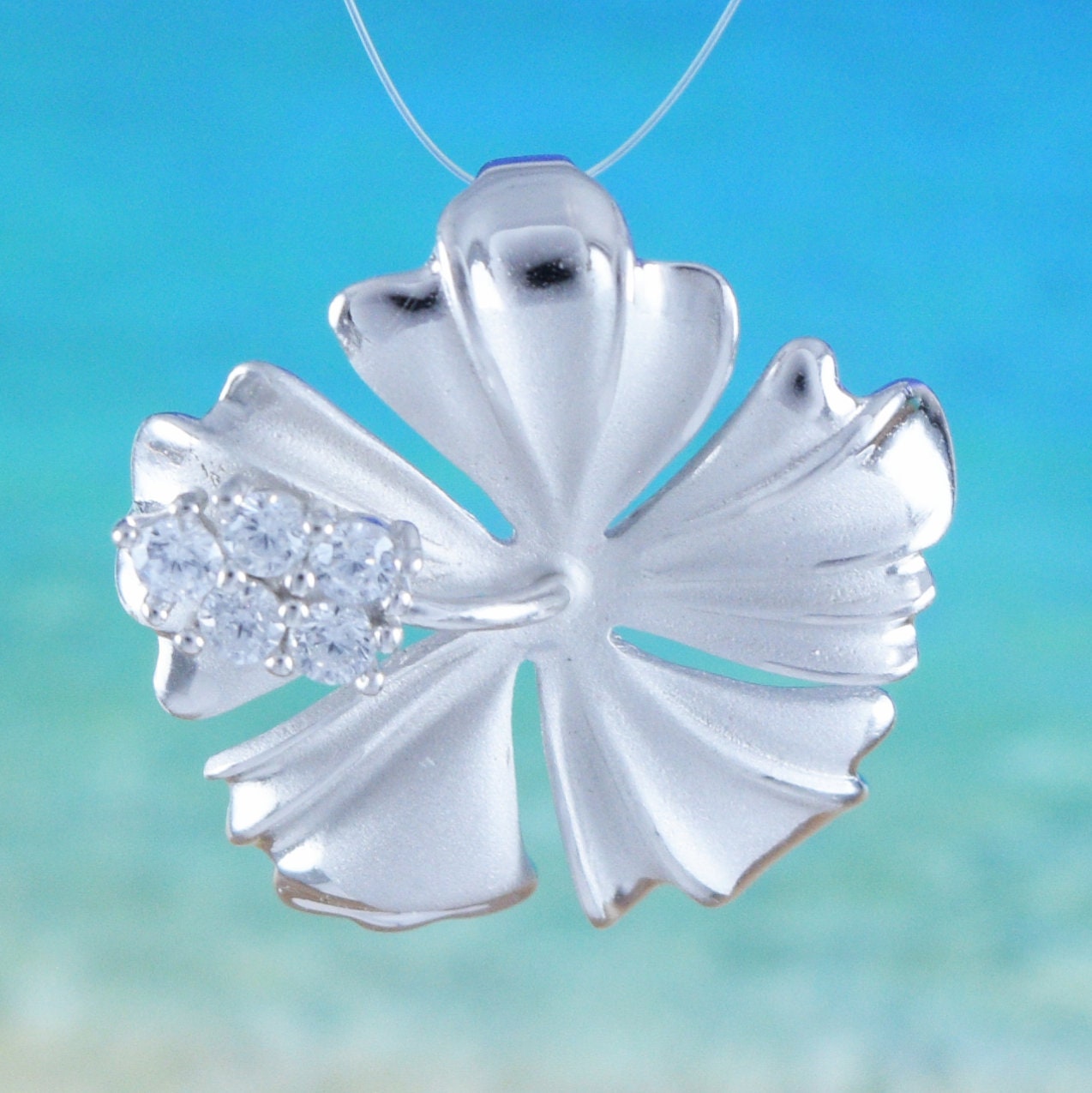 Hawaiian Hibiscus Necklace and Earrings, Sterling Silver Hibiscus CZ Pendant, Hawaiian Jewelry, Christmas Present, Anniversary Birthday Gift