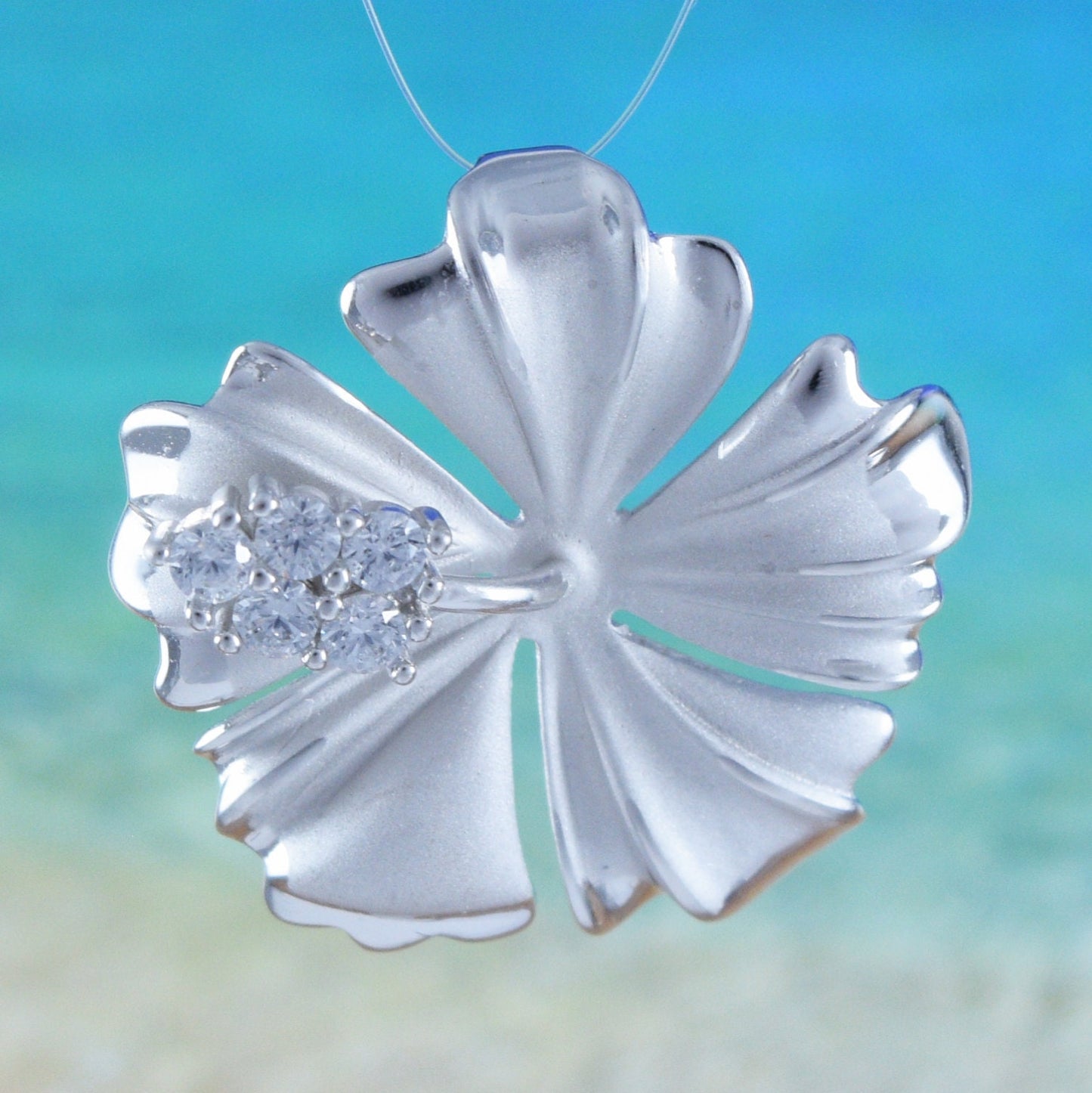 Hawaiian Large Hibiscus Necklace and Earrings, Sterling Silver Hibiscus CZ Pendant, Christmas Present, Anniversary Birthday Gift