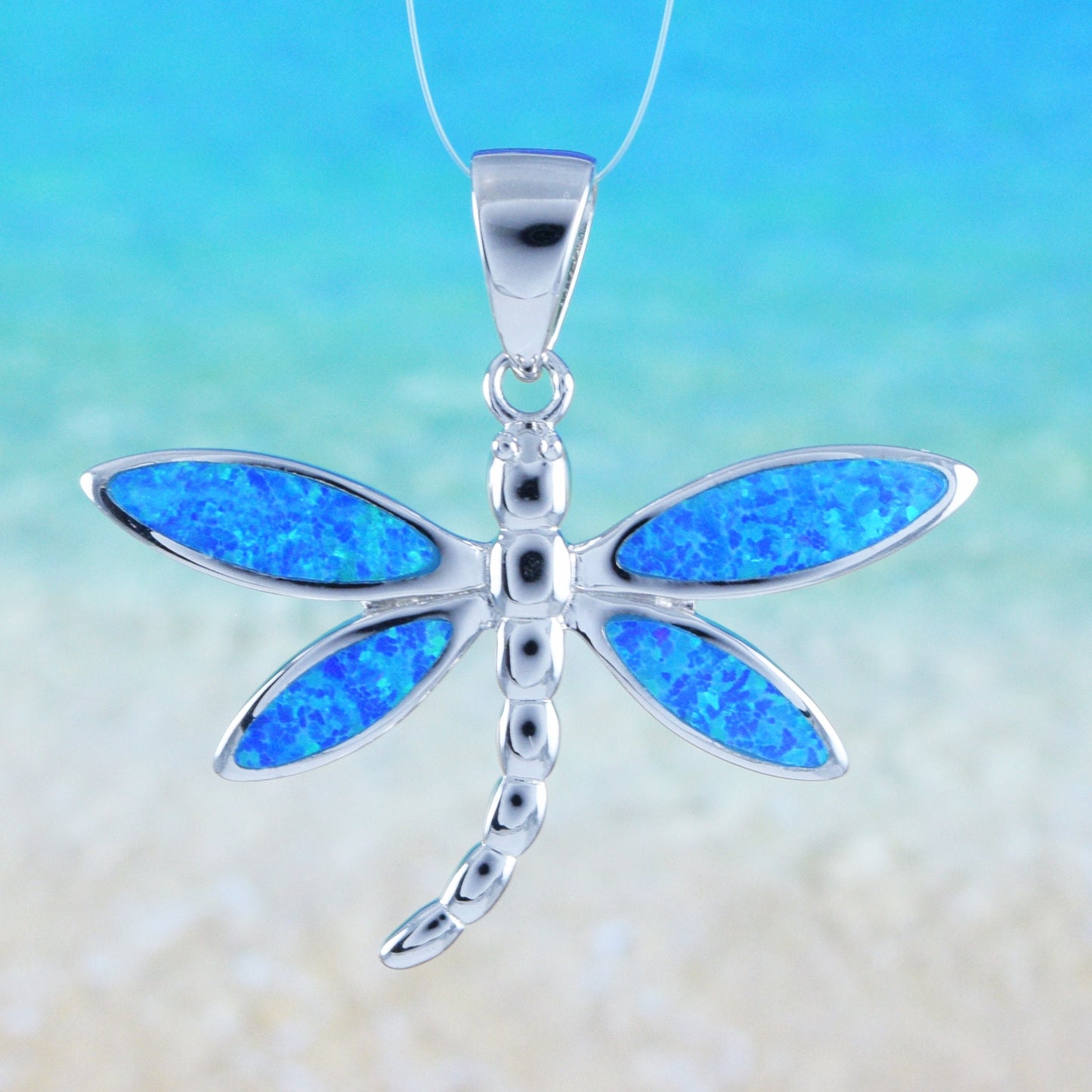 Hawaiian Large Blue Opal Dragonfly Pendant, Sterling Silver Blue Opal Dragonfly Pendant, Christmas Present Birthday Gift