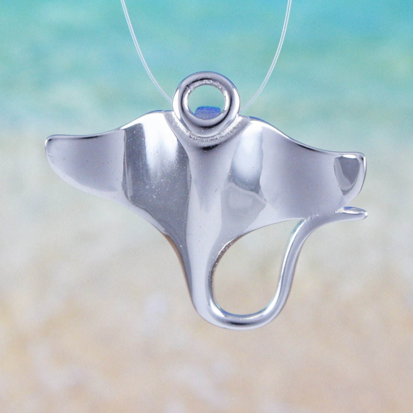 Hawaiian Manta Ray Pendant, Sterling Silver 3D Manta Ray Pendant, N6105 Birthday Mother Wife Mom Girl Gift, Island Jewelry