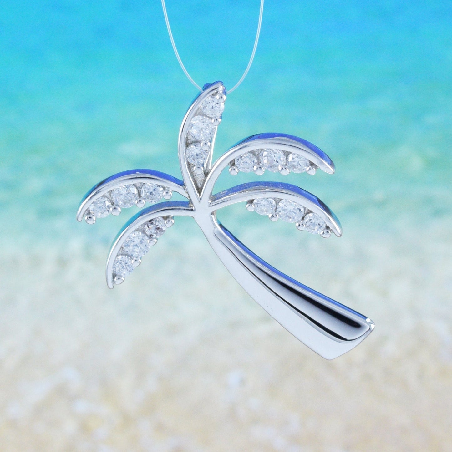 Hawaiian Palm Tree Pendant, Sterling Silver Palm Tree CZ Pendant, Hawaiian Jewelry, Christmas Anniversary Birthday Gift