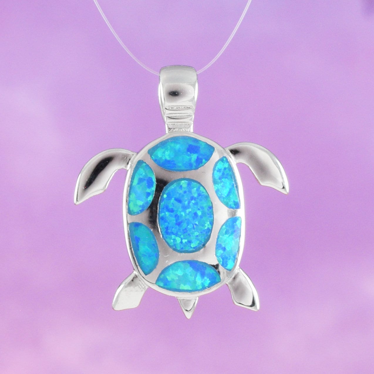 Hawaiian Blue Opal Sea Turtle Pendant, Sterling Silver Opal Turtle Pendant, N6028 Birthday Mother Mom Gift, Island Jewelry