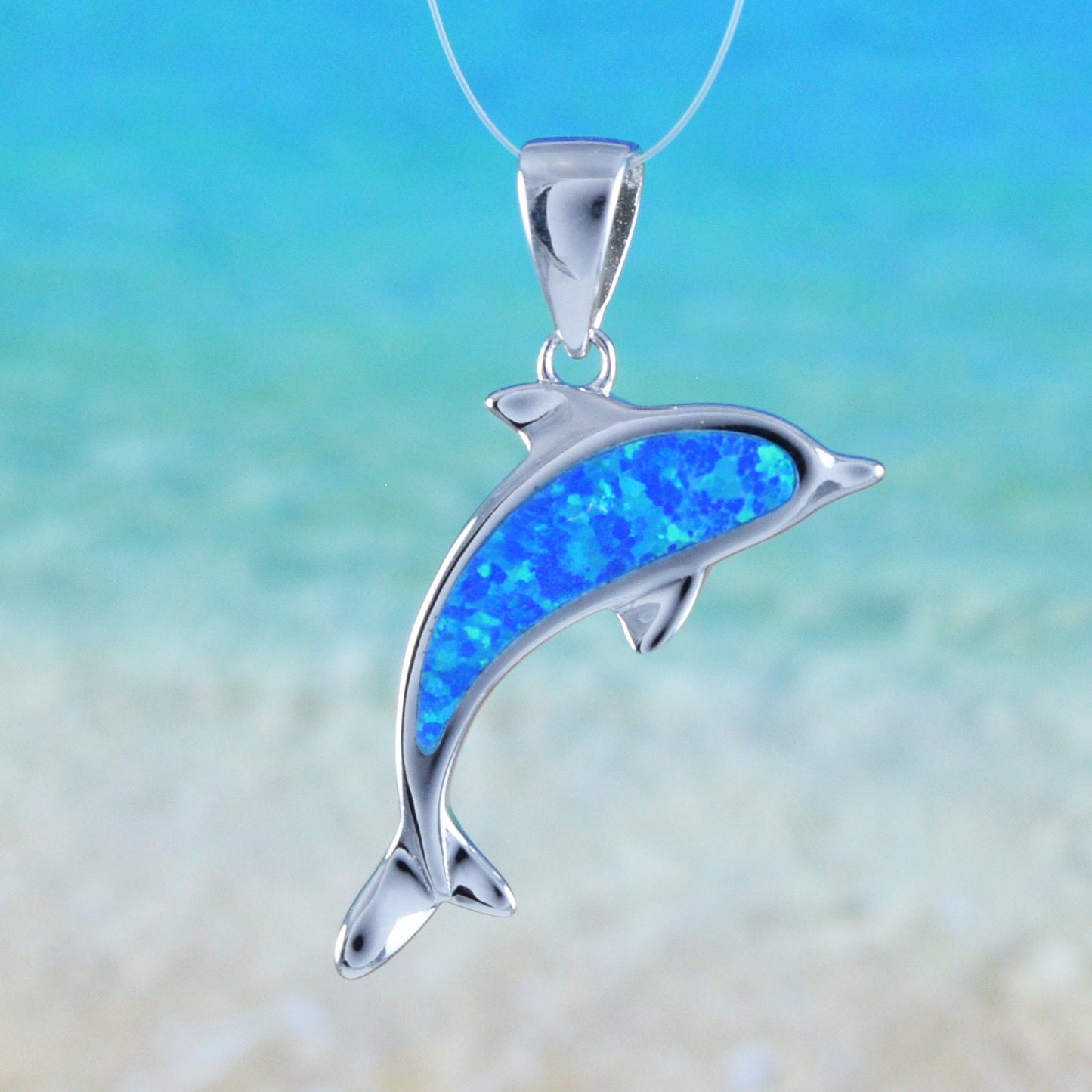 Hawaiian Blue Opal Dolphin Necklace and Earrings, Sterling Silver Blue Opal Inlay Dolphin Pendant, Christmas Present, Birthday Gift