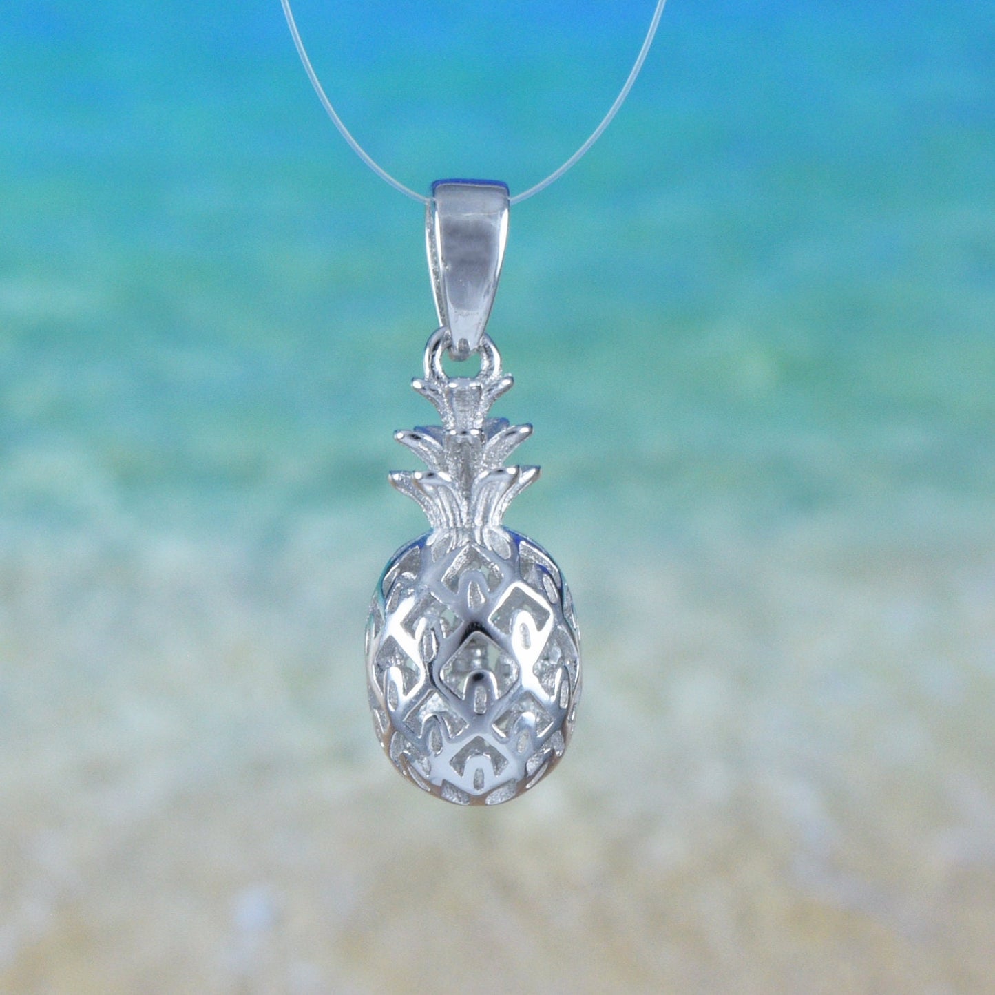 Hawaiian 3D Pineapple Pendant, Sterling Silver Pineapple Charm Pendant, Hawaiian Jewelry