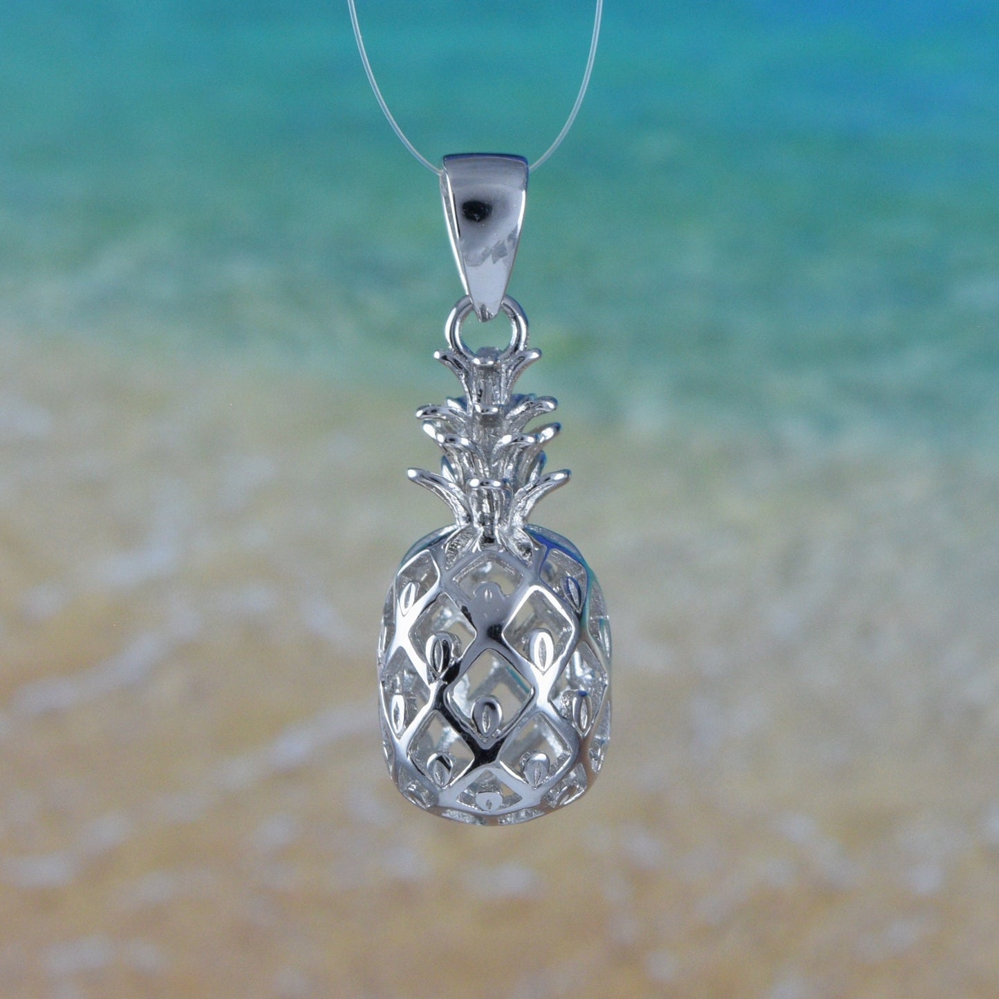 Hawaiian 3D Pineapple Pendant, Sterling Silver 3D Pineapple Charm Pendant, Hawaiian Jewelry, Christmas Anniversary Birthday Gift