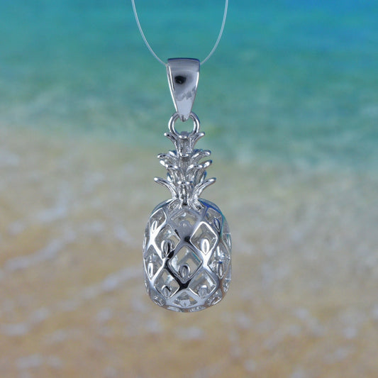 Hawaiian 3D Pineapple Pendant, Sterling Silver 3D Pineapple Charm Pendant, Hawaiian Jewelry, Christmas Anniversary Birthday Gift