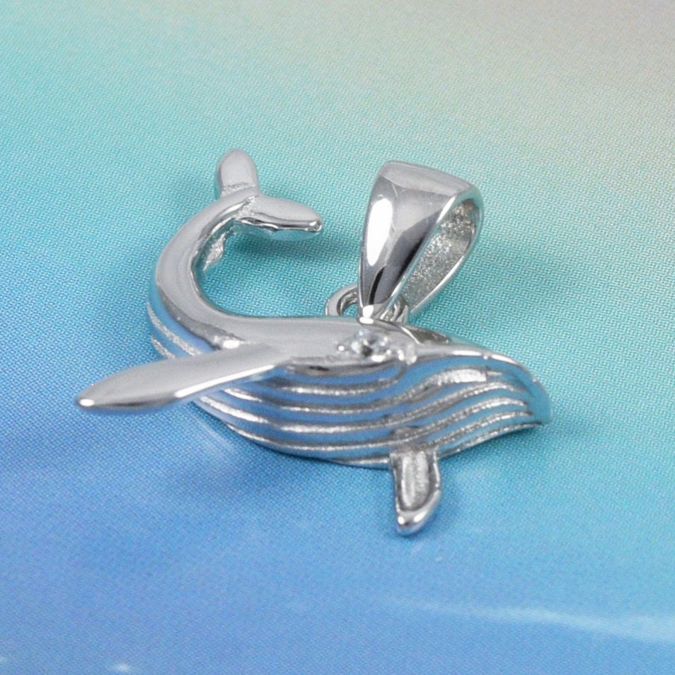 Hawaiian Humpback Whale CZ Eye Necklace and Earrings, Sterling Silver Humpback Whale Charm Pendant, Christmas Mom Birthday Gift