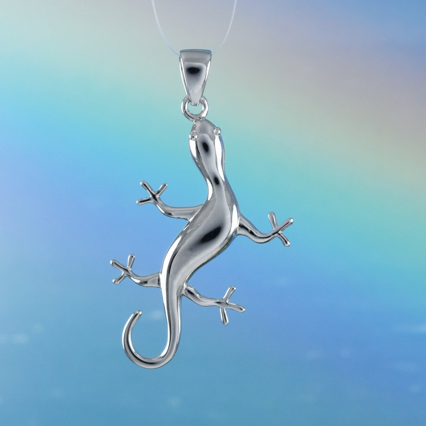 Hawaiian Large Gecko Pendant, Sterling Silver Gecko Lizard Pendant, Hawaiian Jewelry, Christmas  Anniversary Mom Birthday Gift