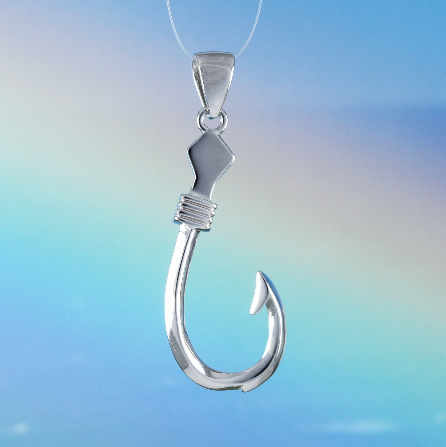 Hawaiian 3D Fish Hook Pendant, Sterling Silver Fish Hook 3D Pendant, Hawaiian Jewelry, Christmas Anniversary Birthday Gift