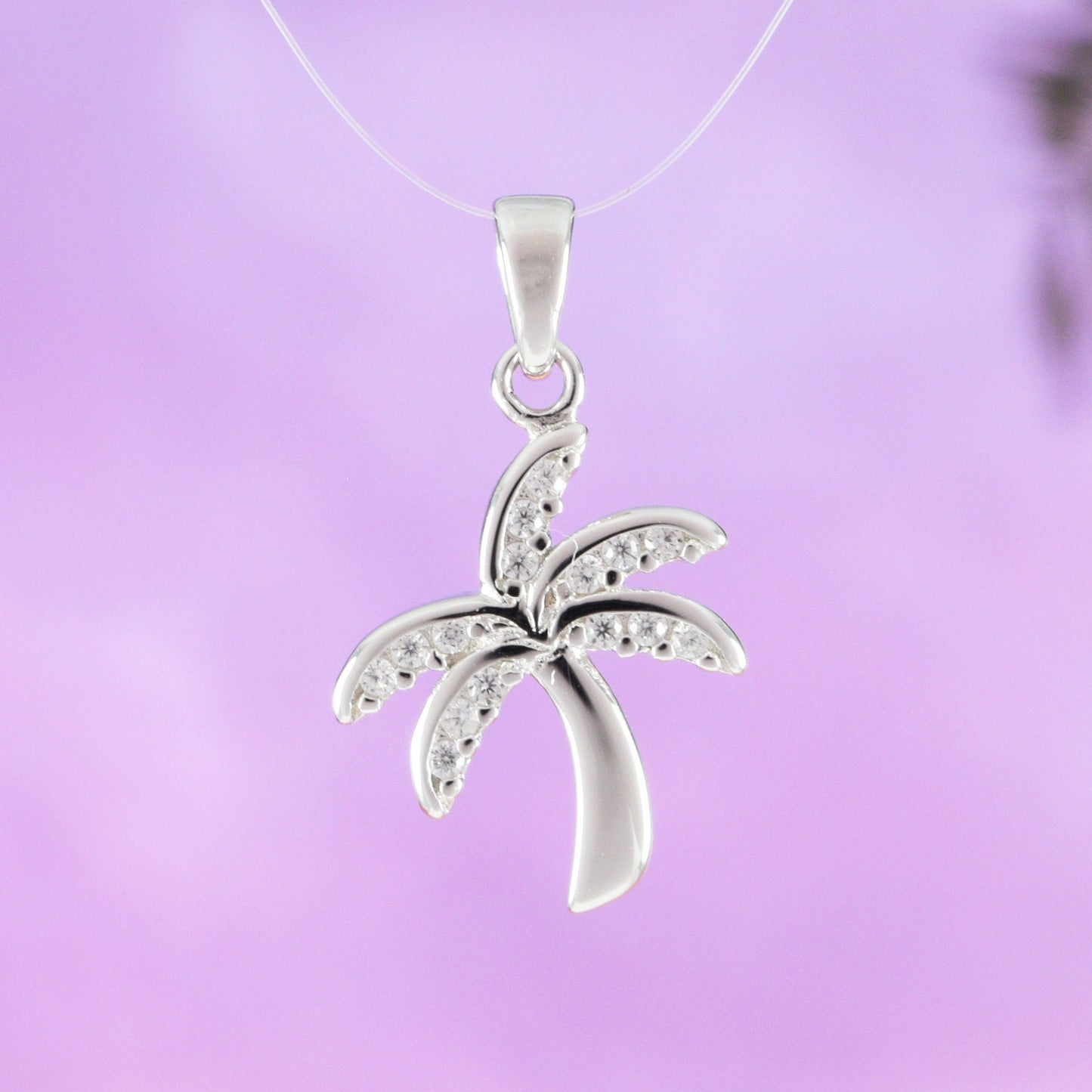 Pretty Hawaiian Palm Tree Pendant, Sterling Silver Palm Tree CZ Charm Pendant N2016 Birthday Mother Wife Mom Gift