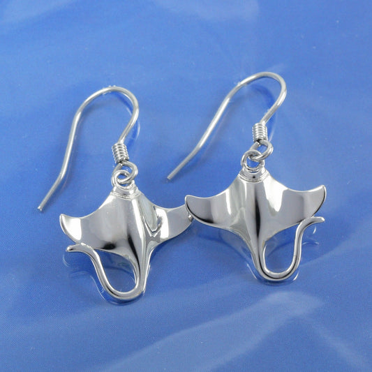 Hawaiian Manta Ray Earrings, Sterling Silver Manta Ray Dangle Earrings, Hawaiian Jewelry, Christmas Anniversary Birthday Gift