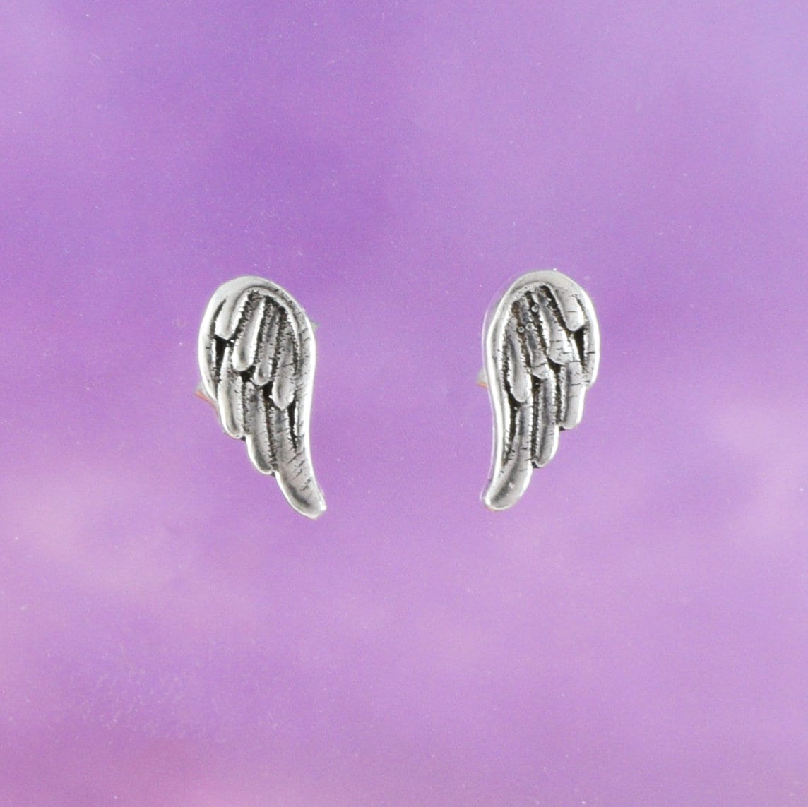 Silver Angel Wing Earrings, Sterling Silver Angel Wing Stud Earrings, E8397 Birthday Mother Gift, Texan Jewelry