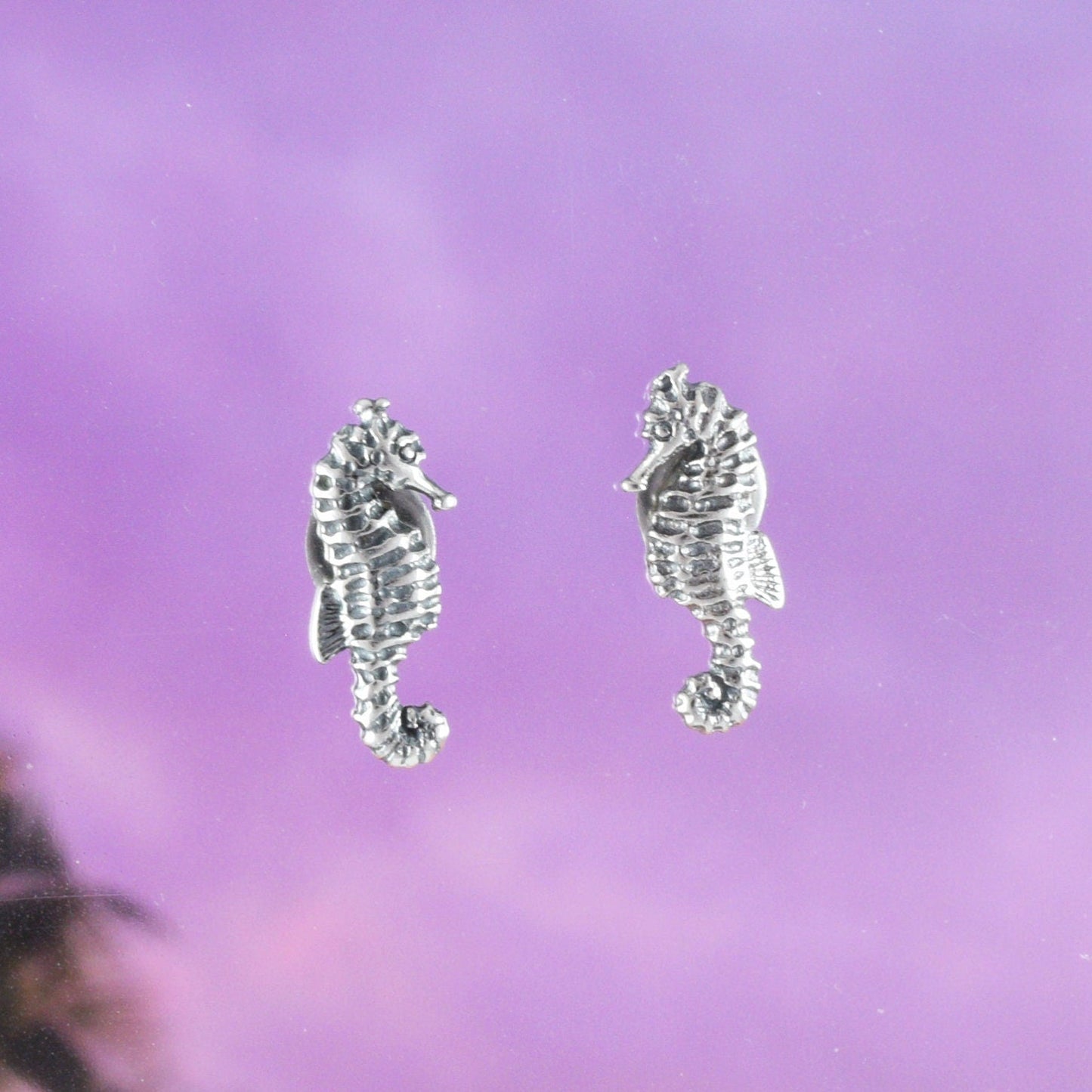 Silver Seahorse Earrings, Sterling Silver Seahorse Stud Earrings, E8400 Birthday Mother Gift, Texan Jewelry