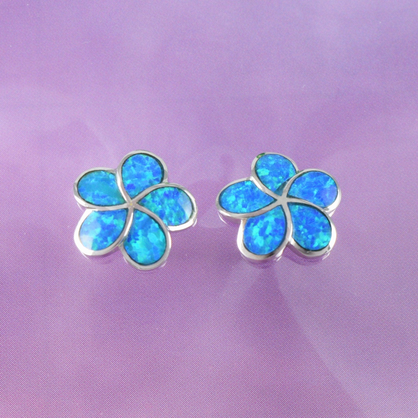 Beautiful Hawaiian Blue Opal Plumeria Earring, Sterling Silver Blue Opal Plumeria Stud Earring, E4031 Birthday Mom Mother Gift - Hawaii Treasures Shop