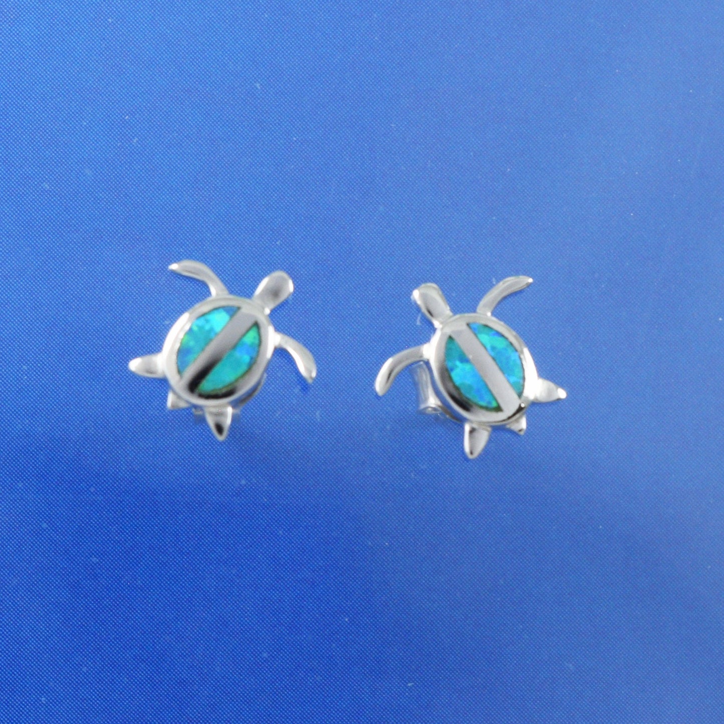 Hawaiian Small Blue Opal Sea Turtle Earrings, Sterling Silver Blue Opal Turtle Stud Earrings, Christmas Present, Birthday Gift