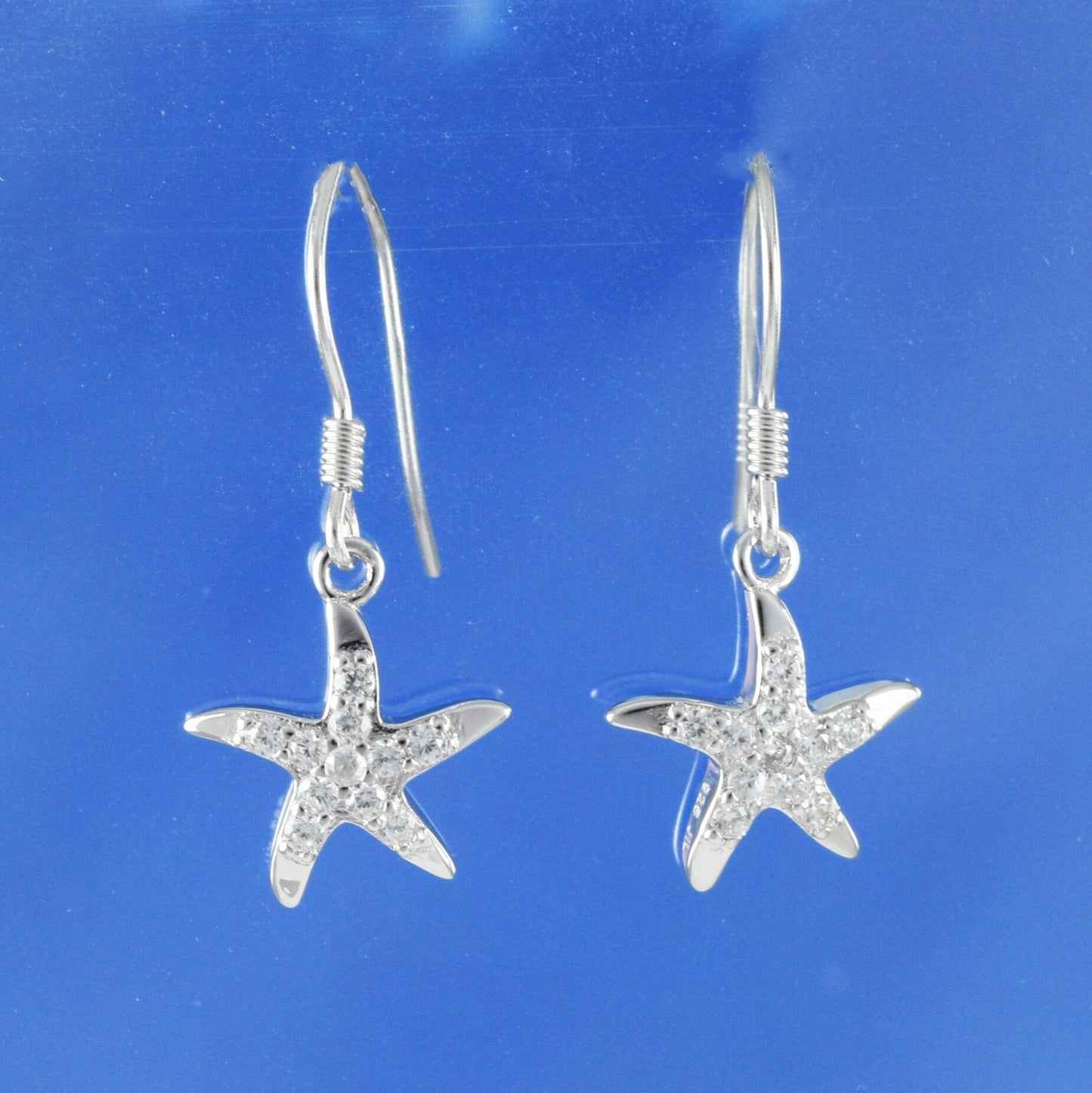 Hawaiian Starfish Earrings, Sterling Silver Starfish CZ Dangle Earrings, Hawaiian Jewelry, Christmas Anniversary Birthday Gift