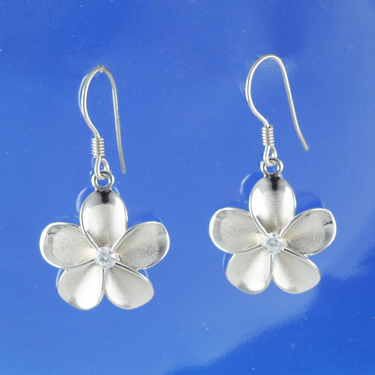 Hawaiian Large Plumeria Earrings, Sterling Silver Plumeria Flower CZ Dangle Earrings, Hawaiian Jewelry, Christmas Mom Birthday Gift