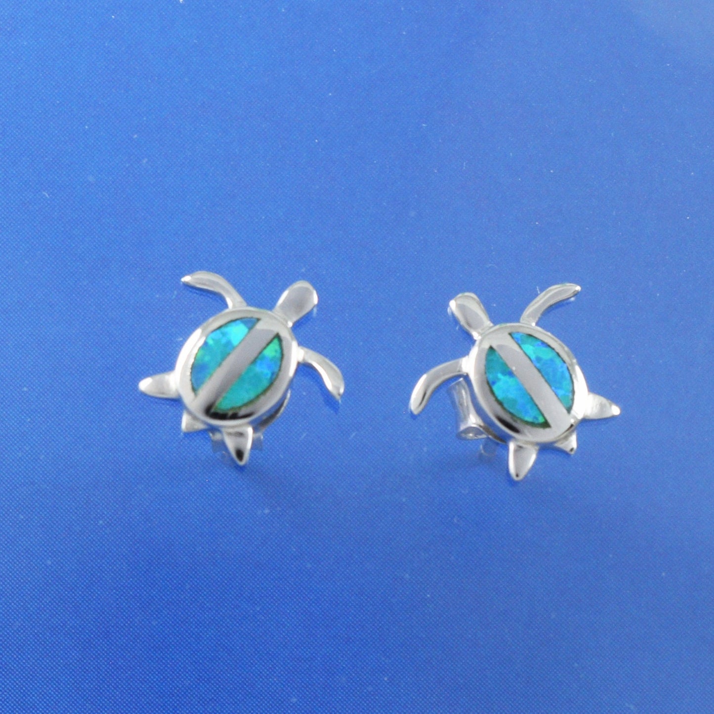 Hawaiian Small Blue Opal Sea Turtle Earrings, Sterling Silver Blue Opal Turtle Stud Earrings, Christmas Present, Birthday Gift