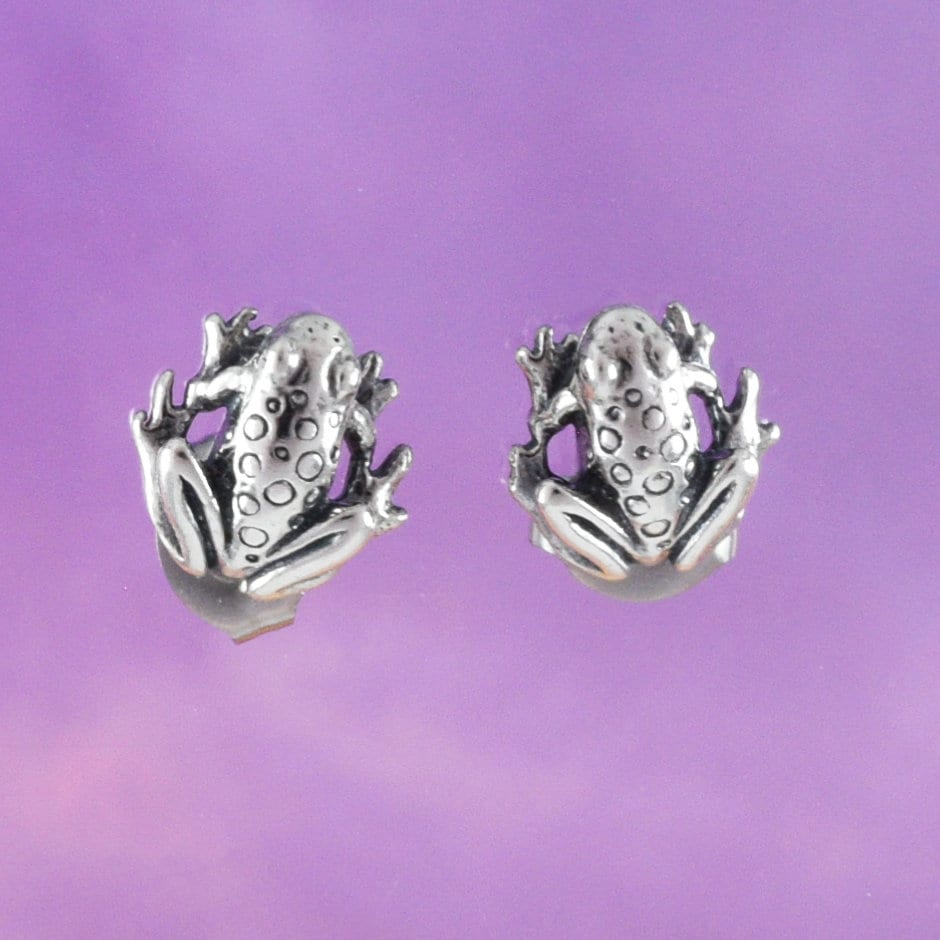 Silver Frog Earrings, Sterling Silver Frog Stud Earrings, E8150 Birthday Mom Wife Mother Gift, Texan Jewelry