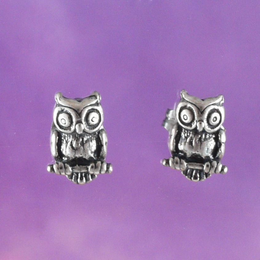 Unique Hawaiian Small Owl Earring, Sterling Silver Owl Stud Earring, E8154 Birthday Mom Wife Girl Valentine Gift, Animal Jewelry - Hawaii Treasures Shop