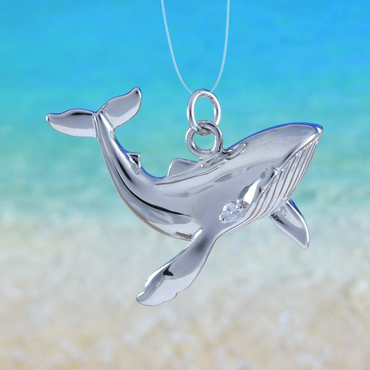 Hawaiian Large Humpback Whale Pendant, Sterling Silver Humpback Whale CZ Eye Pendant, Christmas Birthday Gift, Hawaiian Jewelry