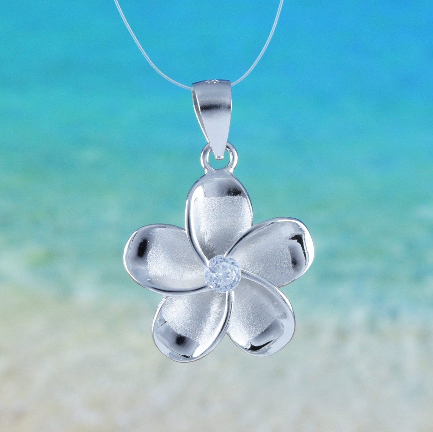 Hawaiian Plumeria Pendant, Sterling Silver Plumeria CZ Charm Pendant, Hawaiian Jewelry, Birthday Christmas Gift