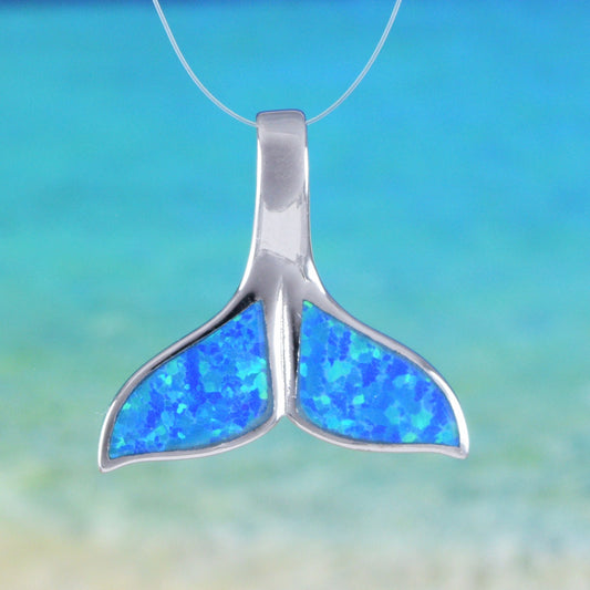 Hawaiian Blue Opal Whale Tail Pendant, Sterling Silver Blue Opal Whale Tail Pendant, Christmas Anniversary Birthday Mom Gift