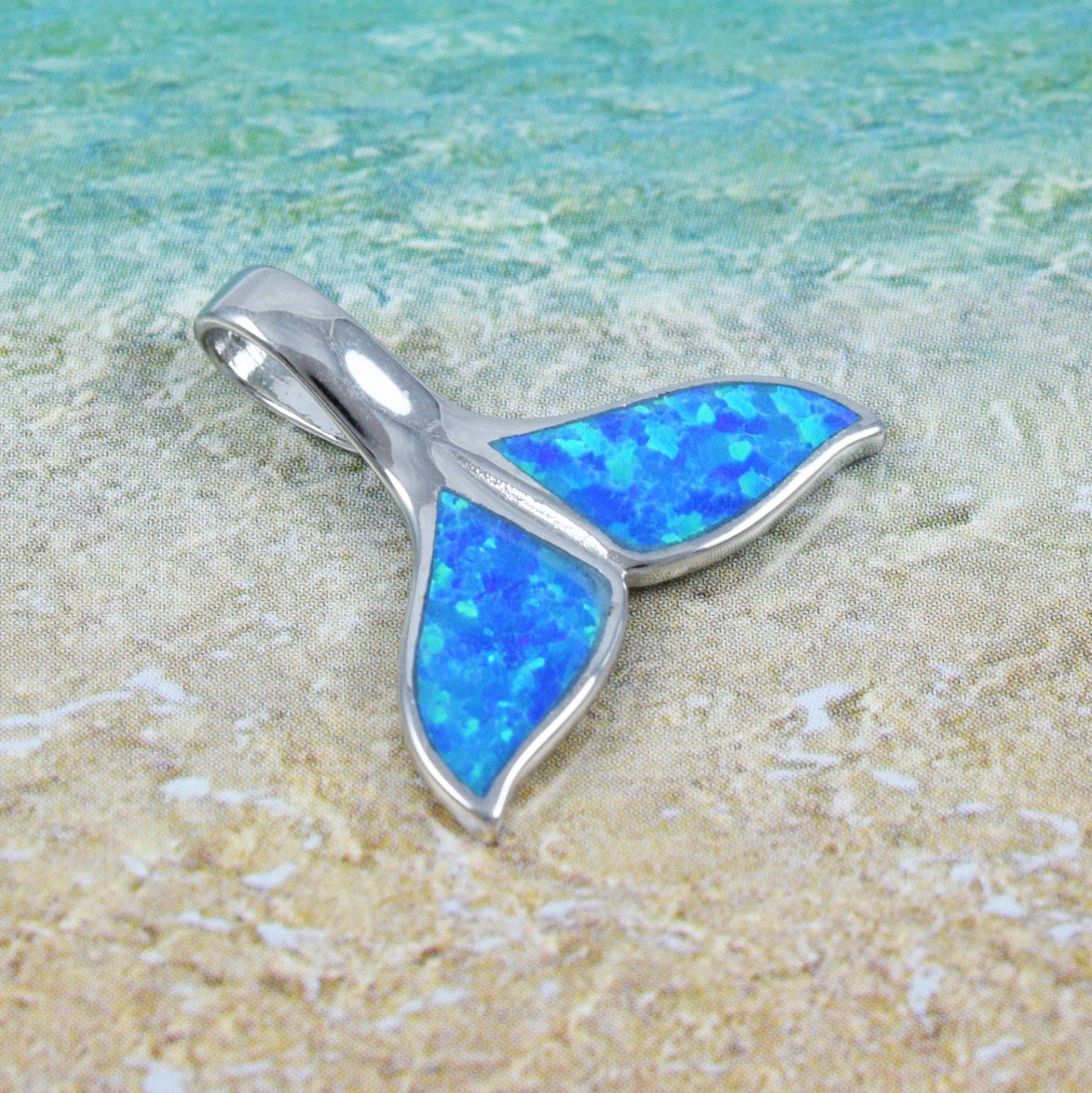 Hawaiian Blue Opal Whale Tail Pendant, Sterling Silver Blue Opal Whale Tail Pendant, Christmas Anniversary Birthday Mom Gift