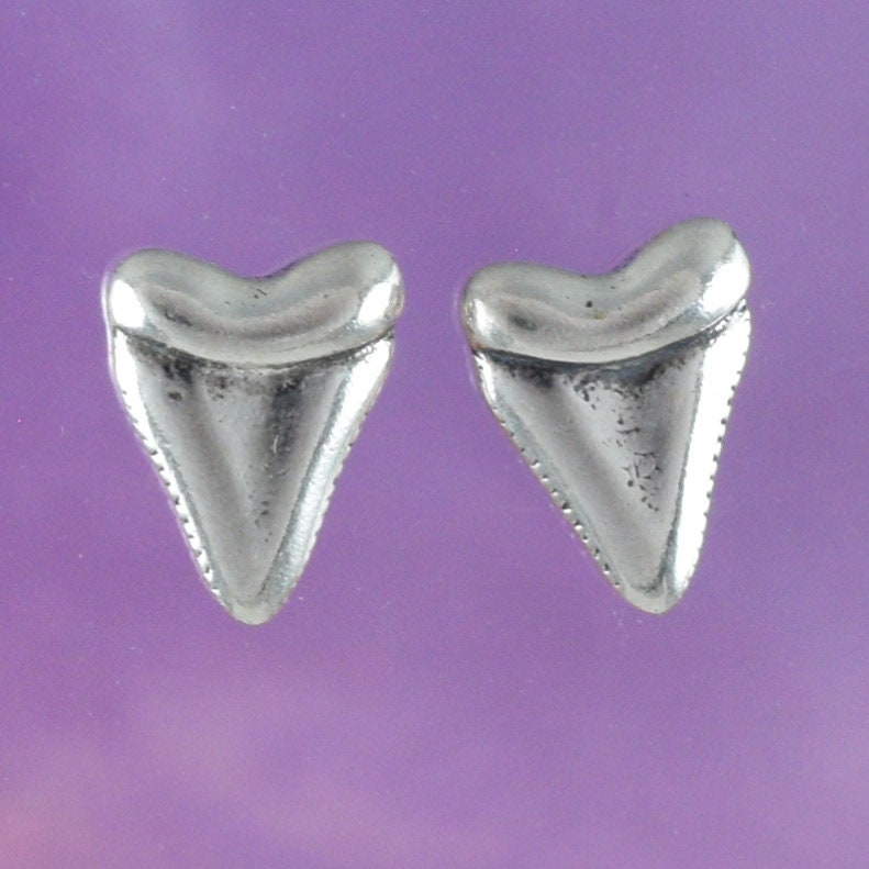 Silver Shark Teeth Earrings, Sterling Silver Shark Teeth Stud Earrings, E8313 Mother Birthday Mom Gift, Texan Jewelry