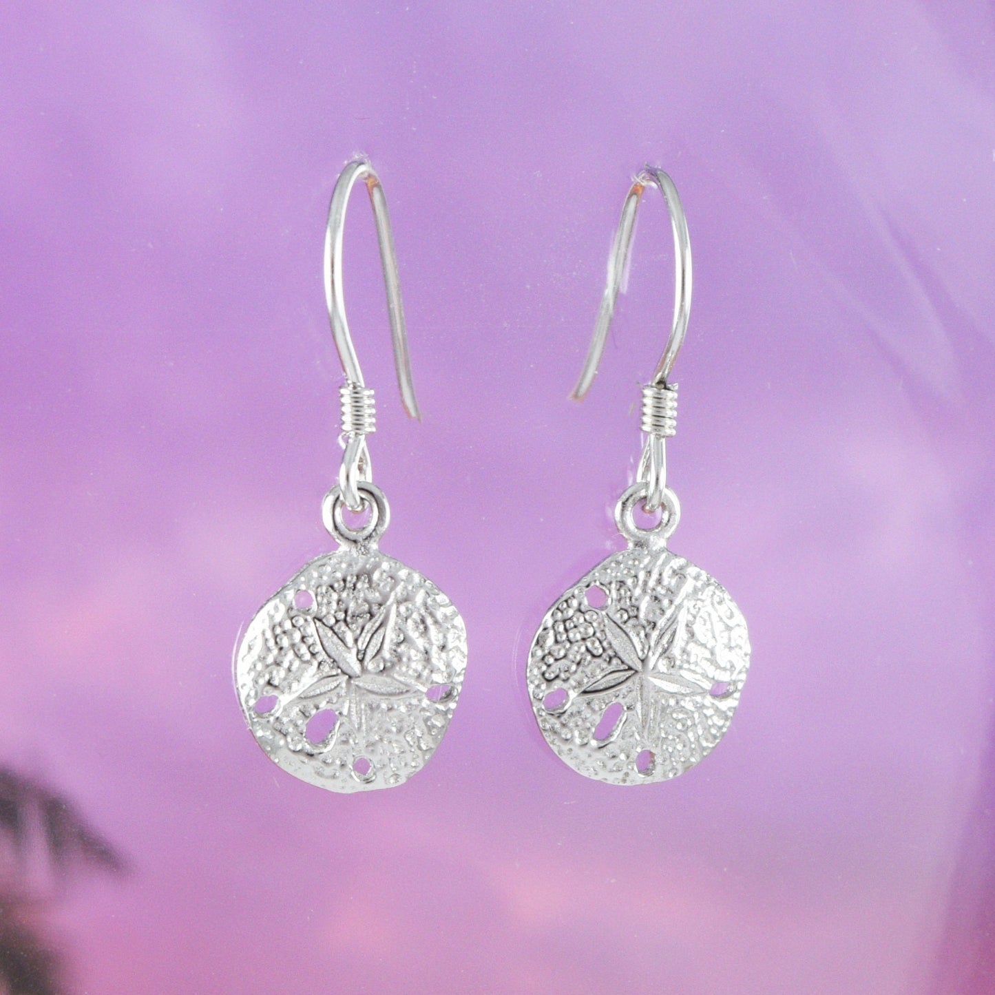 Sand Dollar Earrings, Sterling Silver Sand Dollar Dangle Earrings, E4114 Birthday Mom Wife Girl Mother Gift, Island Jewelry