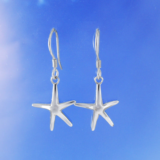 Hawaiian Starfish Earrings, Sterling Silver Star Fish Dangle Earrings, Hawaiian Jewelry, Christmas Anniversary Birthday Gift