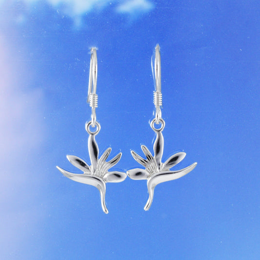 Hawaiian Bird of Paradise Earrings, Sterling Silver Bird of Paradise Dangle Earrings, Christmas Anniversary Birthday Mom Gift