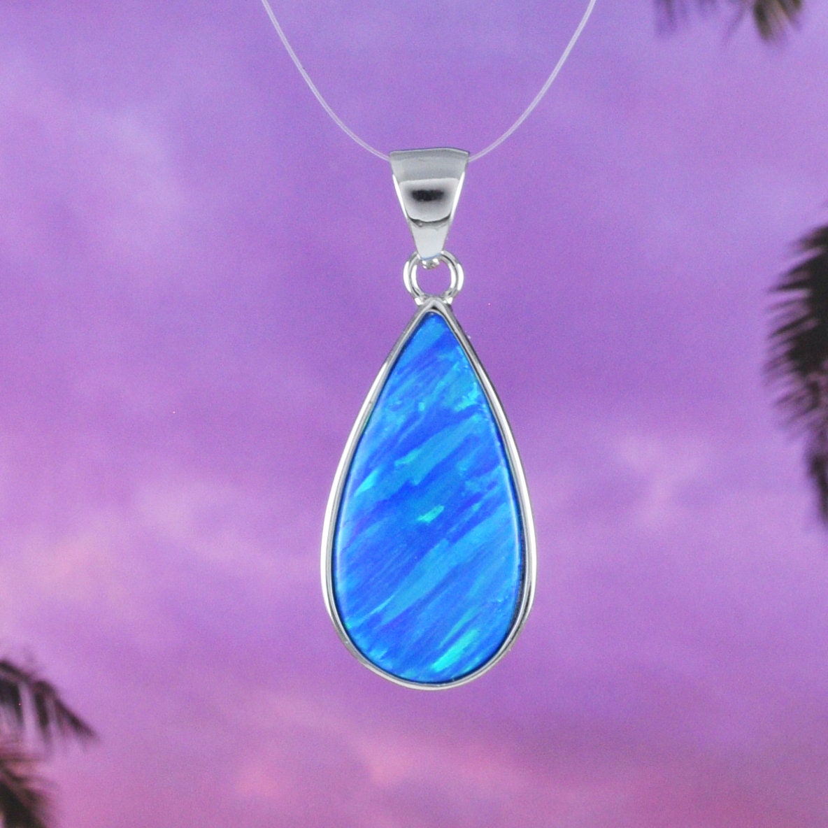 Hawaiian Blue Opal Rain Drop Pendant, Sterling Silver Blue Opal Rain-Drop Pendant, N8388 Birthday Mom Mother Gift