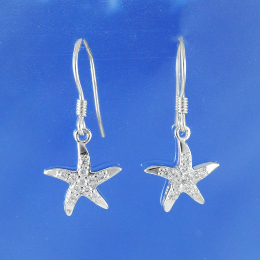 Hawaiian Starfish Earrings, Sterling Silver Starfish CZ Dangle Earrings, Hawaiian Jewelry, Christmas Anniversary Birthday Gift