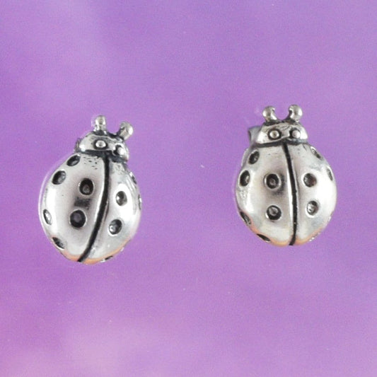 Silver Ladybug Earrings, Sterling Silver Lady Bug Stud Earrings, E8152 Birthday Mother Gift, Texan Jewelry