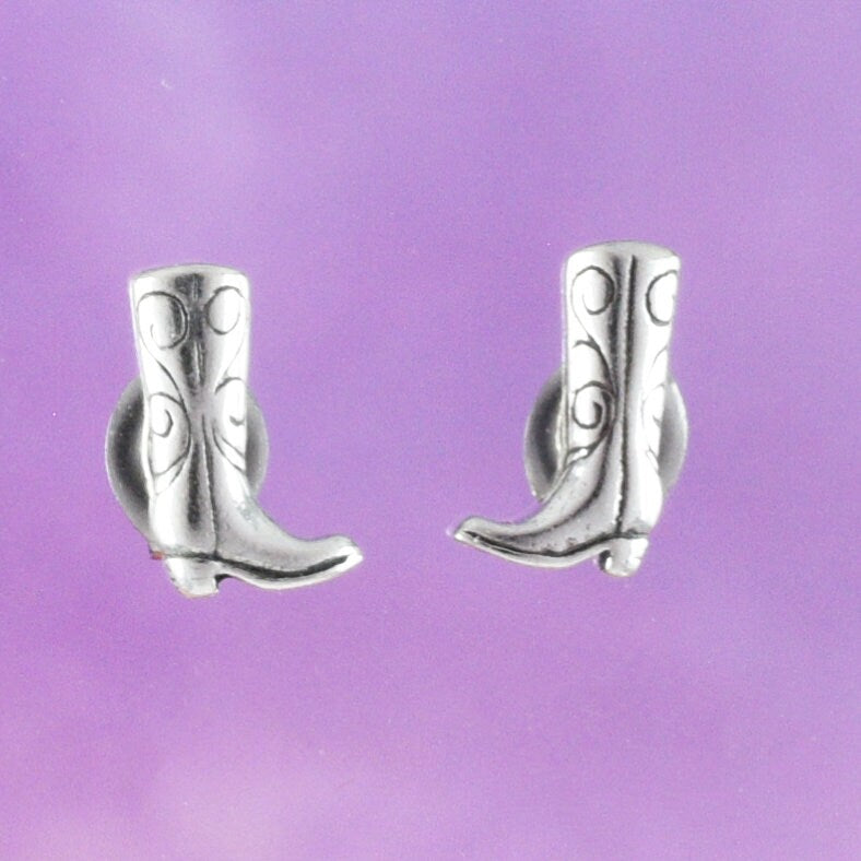 Texan Cowgirl Boot Earrings, Sterling Silver Cowboy Boot Stud Earrings, E8156 Birthday Mom Wife Girl Mother Gift