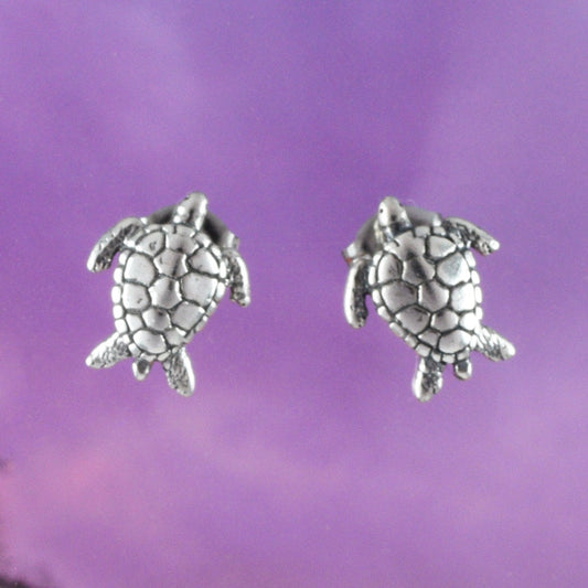 Silver Sea Turtle Earrings, Sterling Silver Turtle Stud Earrings, E8666 Birthday Wife Mom Mother Gift, Texan Jewelry