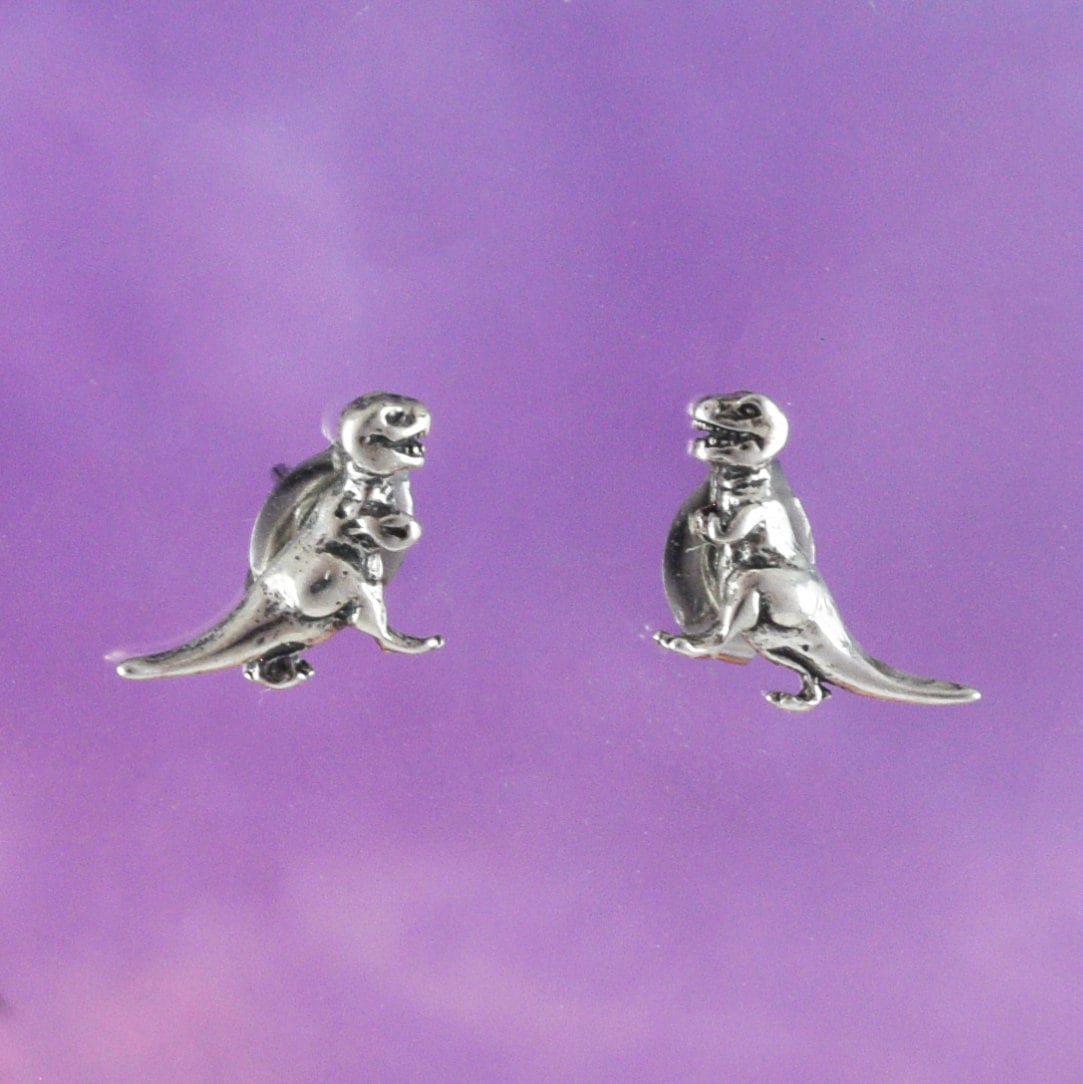 Silver Dinosaur Earrings, Sterling Silver Dinosaur Stud Earrings, E8805 Birthday Mother Gift, Texan Jewelry