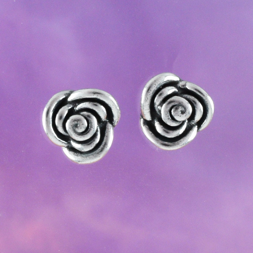 Silver Rose Earrings, Sterling Silver Rose Flower Stud Earrings, E8829 Birthday Mom Mother Gift, Texan Jewelry