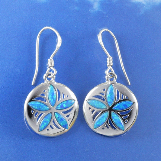 Hawaiian Blue Opal Sand Dollar Earrings, Sterling Silver Opal Sand Dollar Dangle Earrings, Hawaiian Jewelry, Christmas Mom Birthday Gift