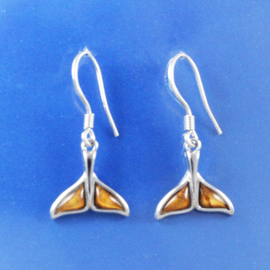 Hawaiian Genuine Koa Wood Dolphin Tail Earrings, Sterling Silver Koa Wood Dolphin Tail Dangle Earrings, Christmas Mom Birthday Gift