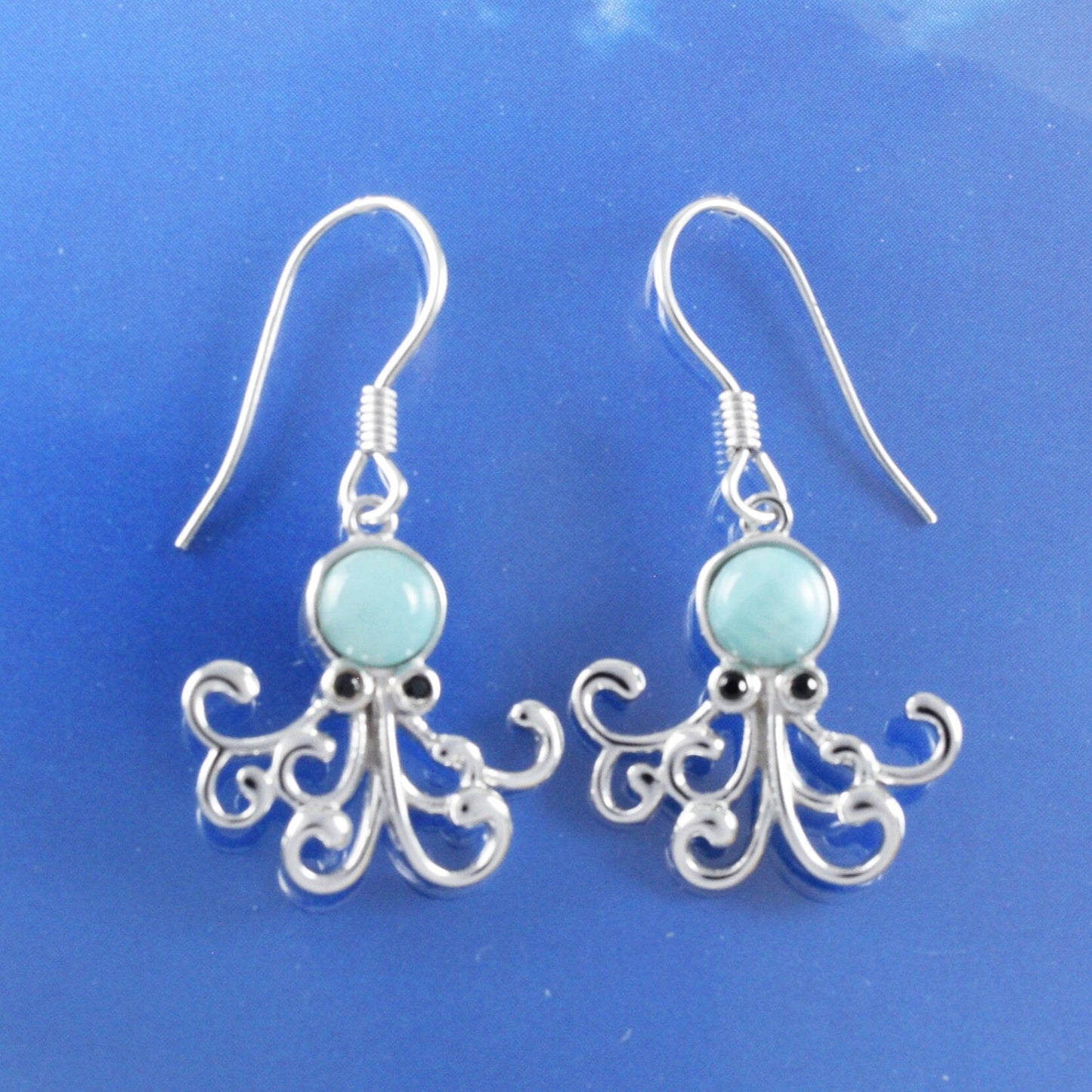 Hawaiian Genuine Larimar Octopus Earrings, Sterling Silver Larimar Inlay Octopus Dangle Earrings, Christmas Mom Birthday Gift