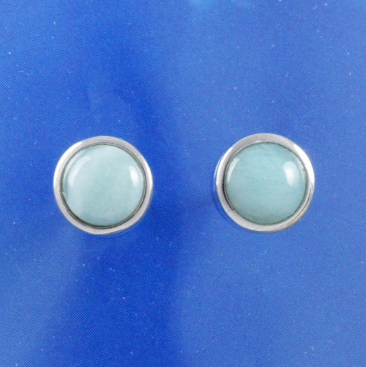 Hawaiian Genuine Larimar Round Cut Earrings, Sterling Silver Larimar Inlay Round Cut Stud Earrings, Christmas Present Birthday Gift