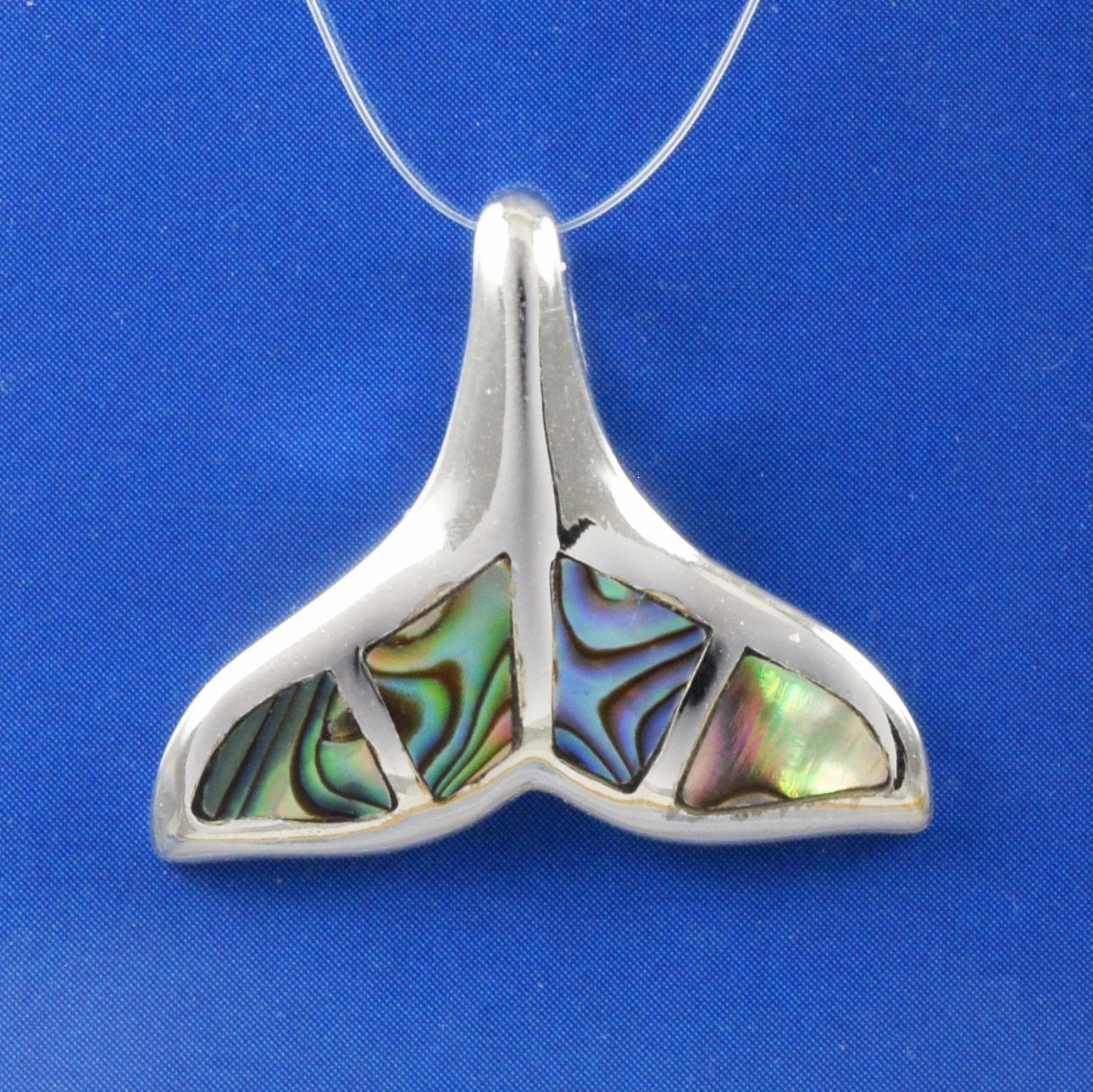 Hawaiian Genuine Paua Shell Whale Tail Pendant, Sterling Silver Abalone MOP Inlay Whale Tail Pendant, Christmas Mom Birthday Gift