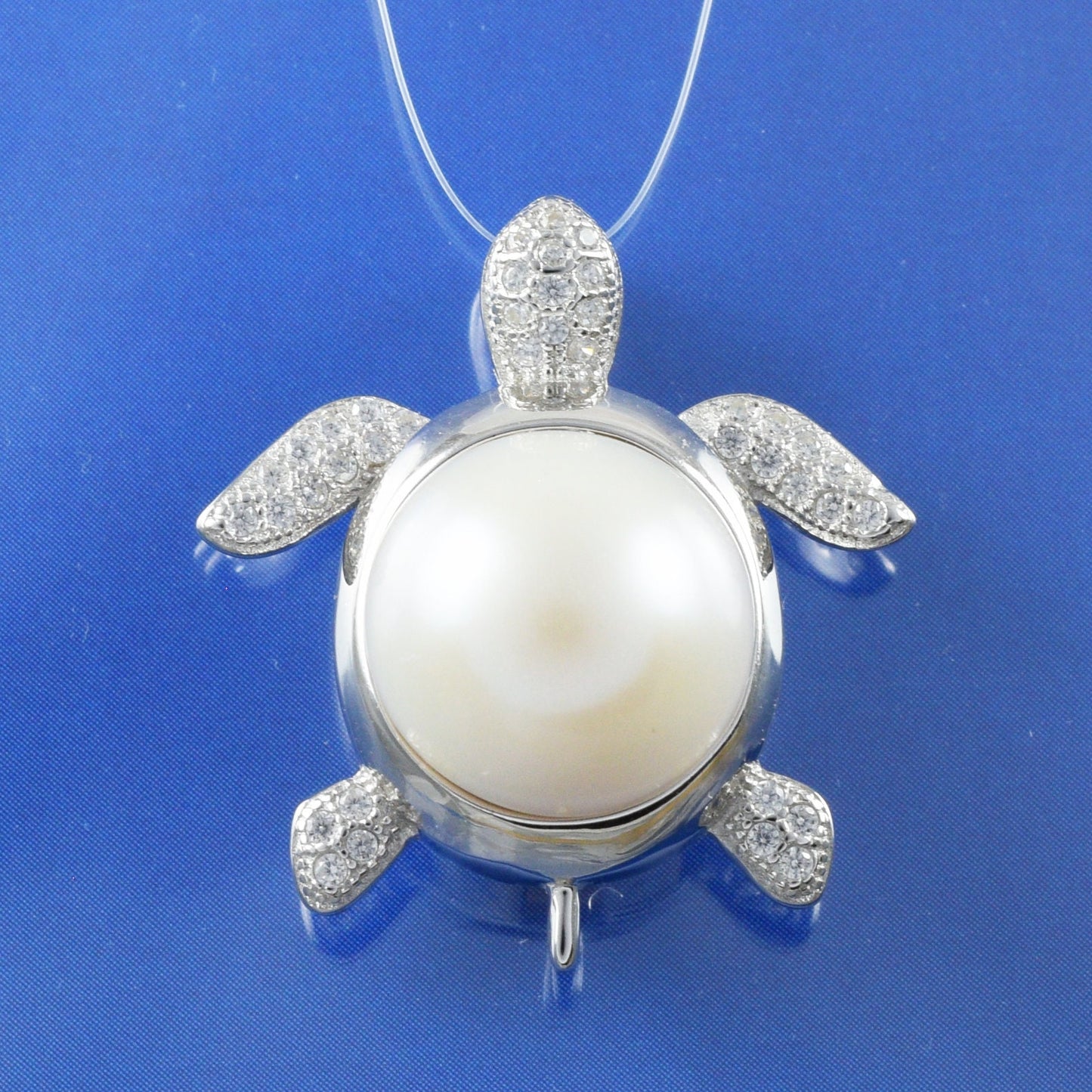 Hawaiian Genuine Large White Pearl Sea Turtle Pendant, Sterling Silver White Pearl Sea Turtle CZ Pendant, Christmas Birthday Gift