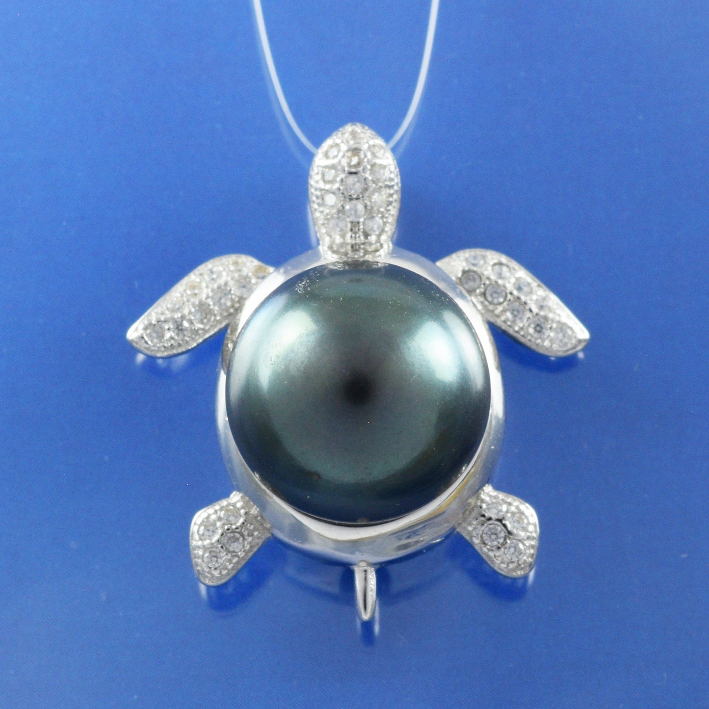 Hawaiian Genuine Black Pearl Sea Turtle Pendant, Sterling Silver Black Pearl CZ Sea Turtle Pendant, Christmas Birthday Gift