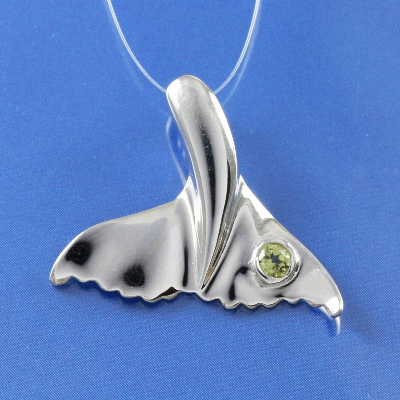 Hawaiian Genuine Peridot Whale Tail Pendant, Sterling Silver Whale Tail Pendant, Christmas Anniversary Mom Birthday Gift