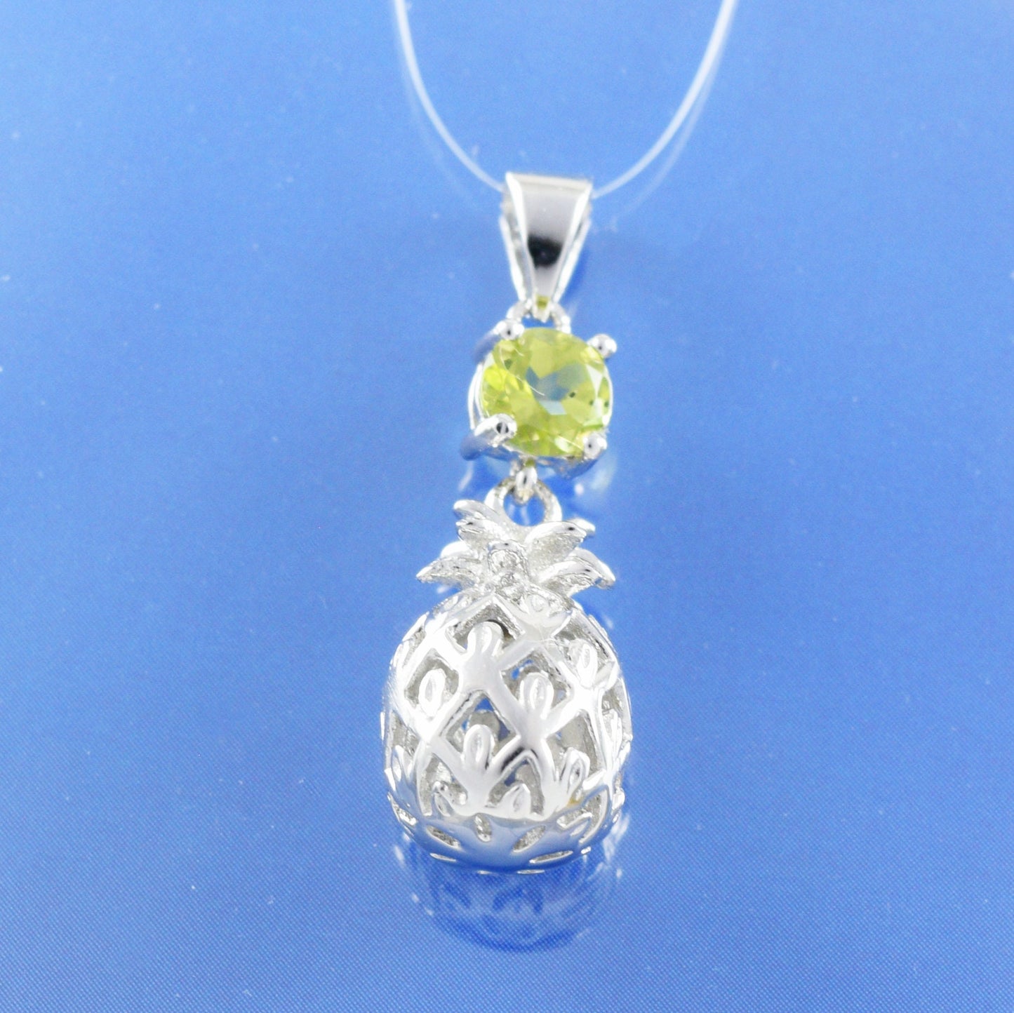 Hawaiian 3D Genuine Peridot Pineapple Pendant, Sterling Silver 3D Green Peridot Pineapple Pendant, Christmas Anniversary Birthday Gift