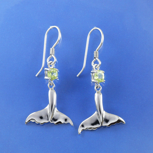 Hawaiian Genuine Peridot Dolphin Tail Earrings, Sterling Silver Green Peridot Dolphin Tail Dangle Earrings, Christmas Mom Birthday Gift