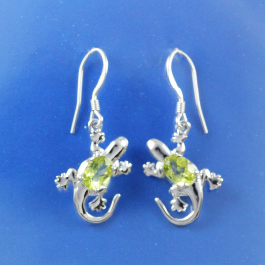 Hawaiian Large Genuine Peridot Gecko Earrings, Sterling Silver Green Peridot Gecko Dangle Earrings, Christmas Mom Birthday Gift